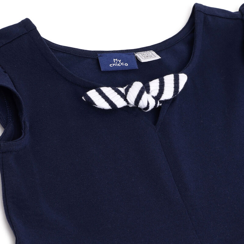 Girls White and Blue Striped Short Sleeve Dress image number 2